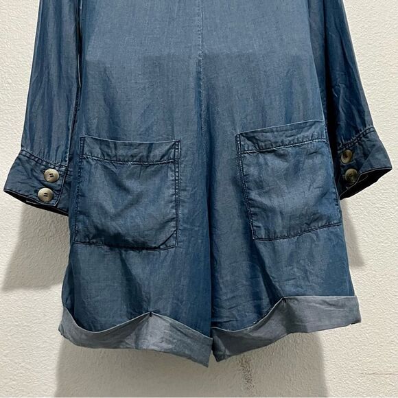 NWOT Elan Denim Lyocell Chambray Drop Waist Cuffed Playsuit Romper Shorts S - Picture 9 of 16